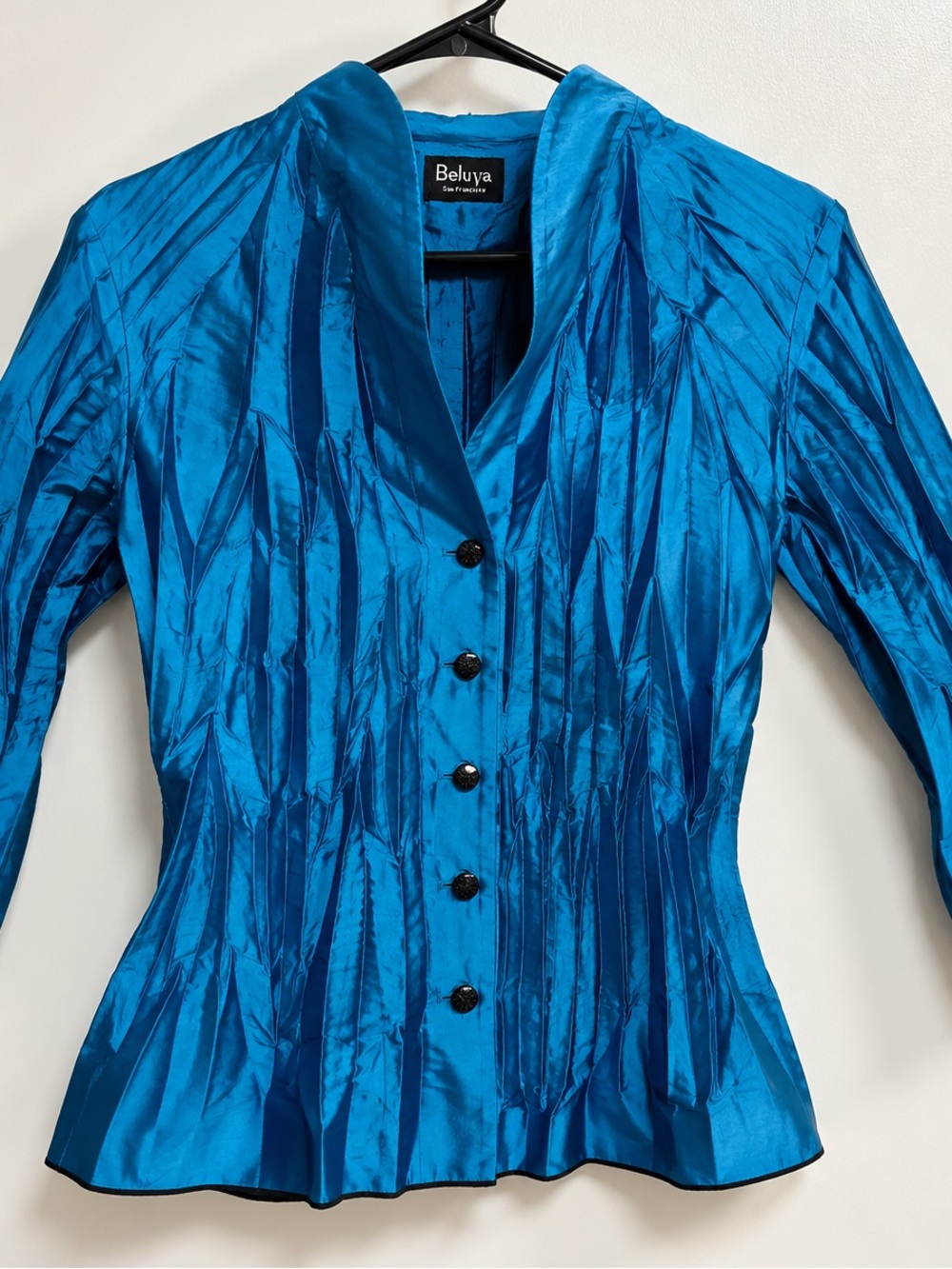 Beluva San Francisco Teal Crinkle Pleated Art to Wear Blouse